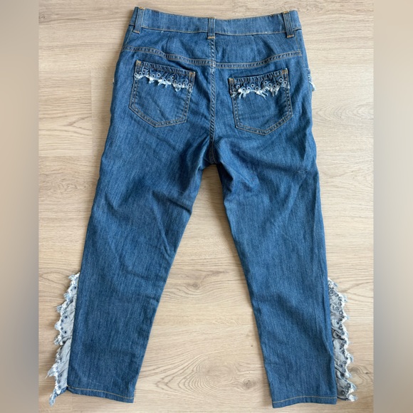 Moschino Boutique Jeans Ruffled Eyelet Size US 8 Crop High Waist Made in Italy - Picture 5 of 12